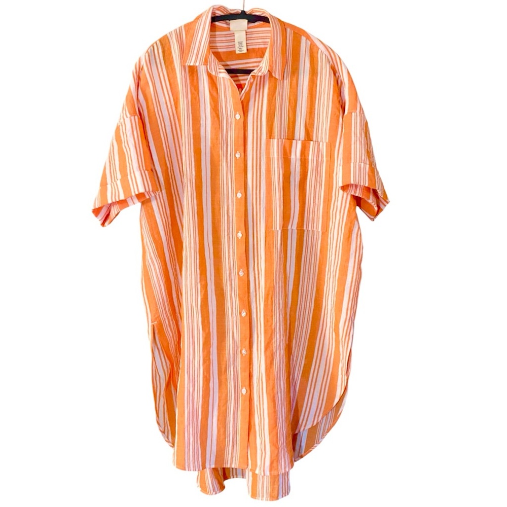 lemlem x H&M Orange Striped Swimsuit Coverup XS Oversized Beachy Coastal Resort